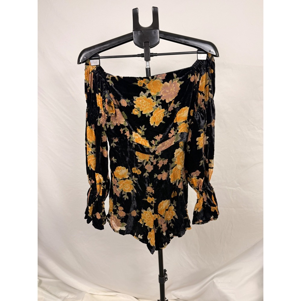 Olivaceous Small Floral Velvet Whimsigoth Lined Romper Dark Feminine Vamp Goth